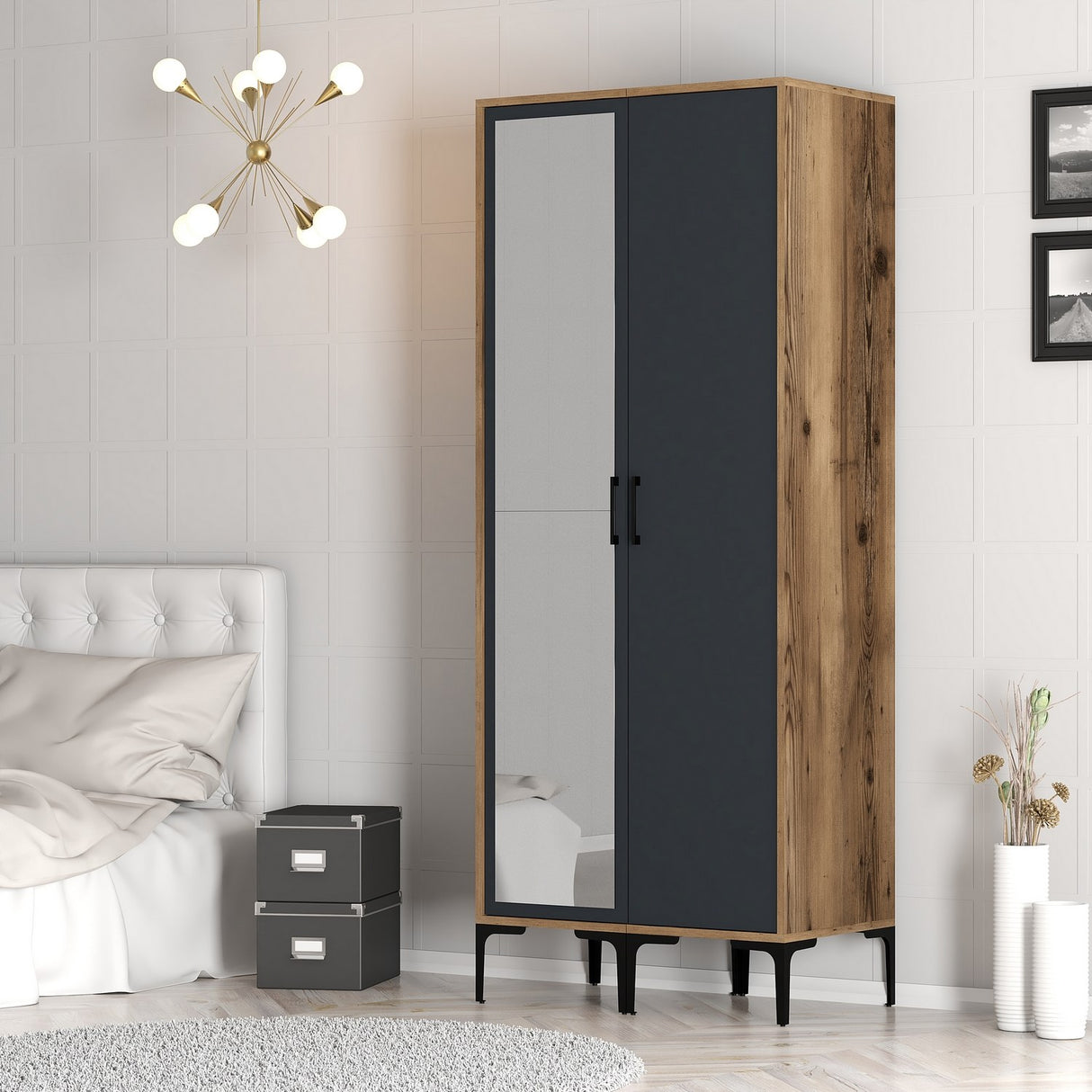 Armoire Kumsal RS Walnut Anthracite Mélamine 80x47.5x201.4 cm