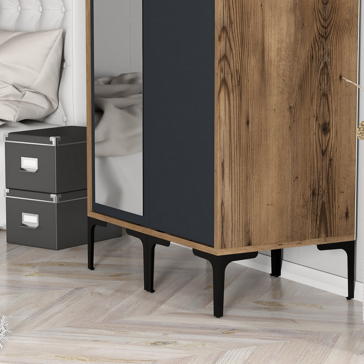 Armoire Kumsal RS Walnut Anthracite Mélamine 80x47.5x201.4 cm