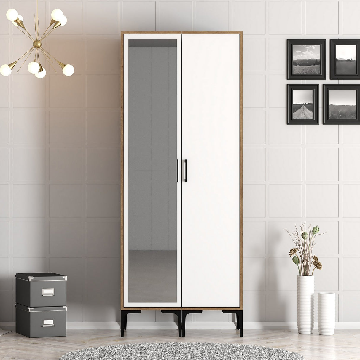 Armoire kumsal rs noyer blanc mélamine 80x47.5x201.4 cm