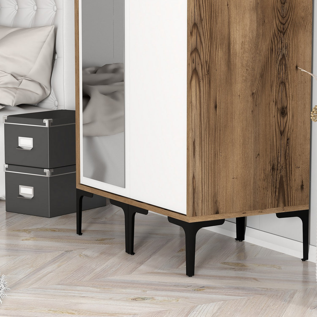 Armoire kumsal rs noyer blanc mélamine 80x47.5x201.4 cm