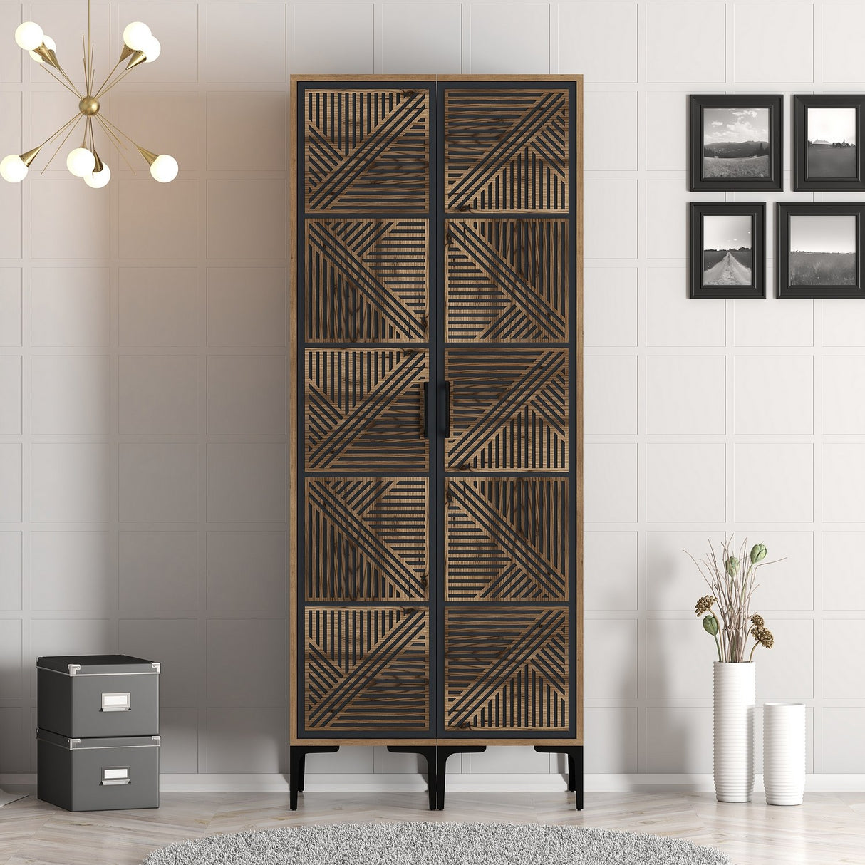 Armoire kumsal pp noyer anthracite mélamine 80x47.5x201.4 cm