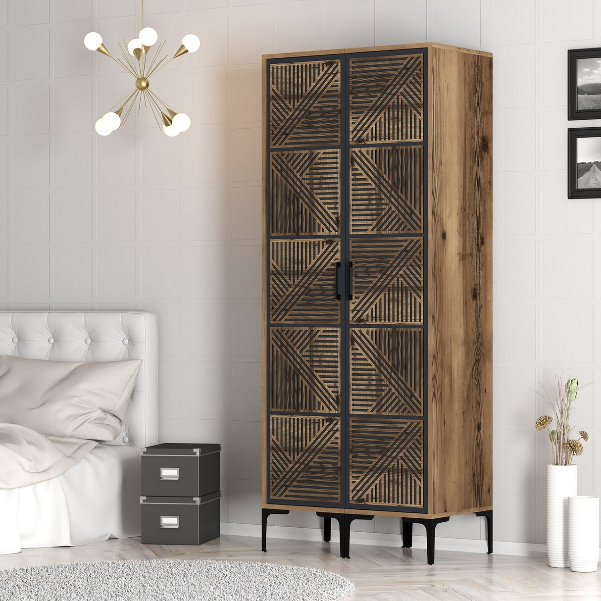 Armoire kumsal pp noyer anthracite mélamine 80x47.5x201.4 cm
