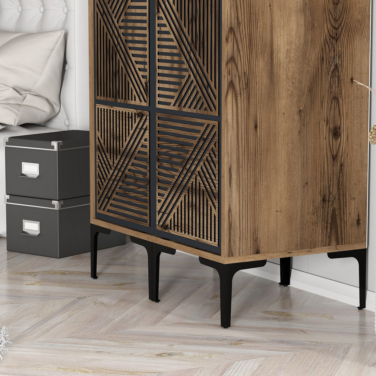 Armoire kumsal pp noyer anthracite mélamine 80x47.5x201.4 cm