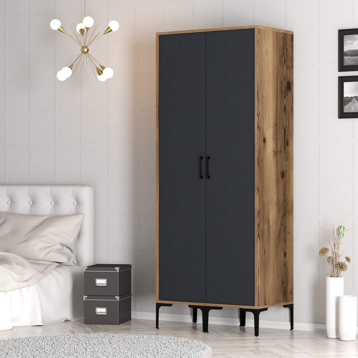Garde-robe kumsal ss anthracite mélamine 80x47.5x201.4 cm