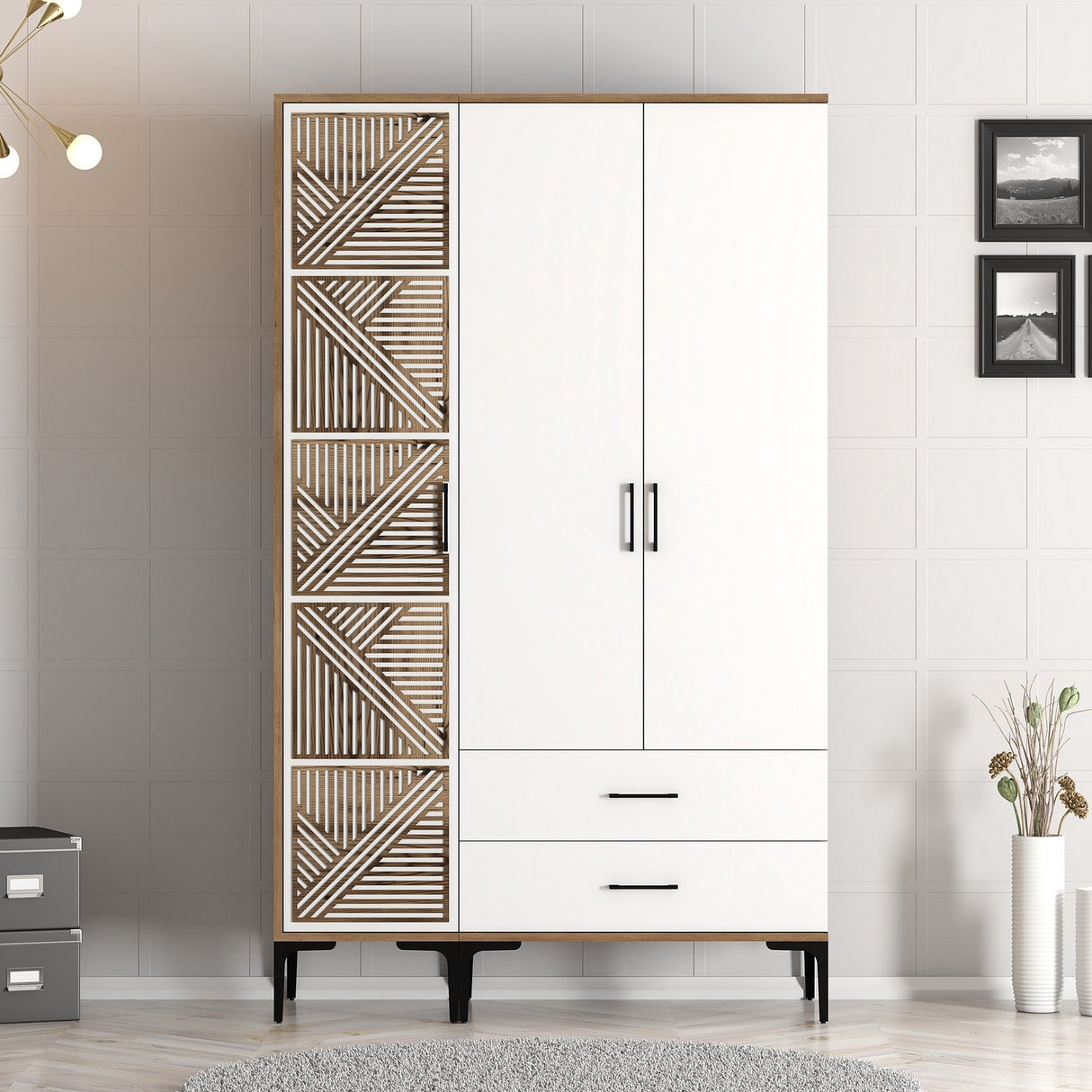 Armoire kumual pt noyer blanc mélamine 120x47.5x201.4 cm