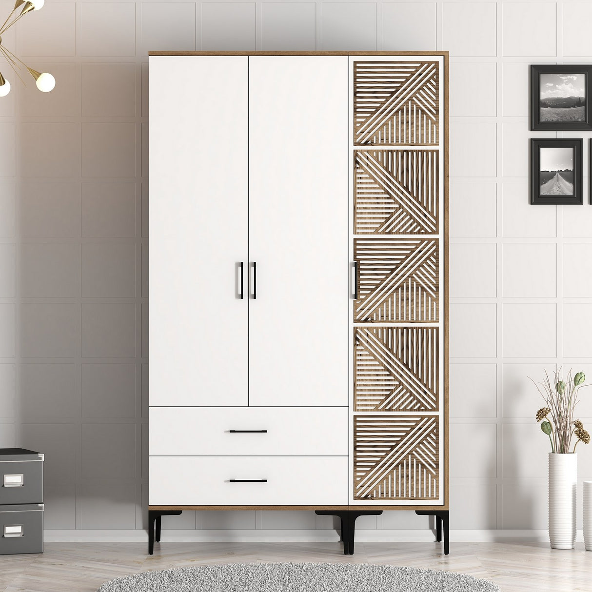 Armoire kumual pt noyer blanc mélamine 120x47.5x201.4 cm