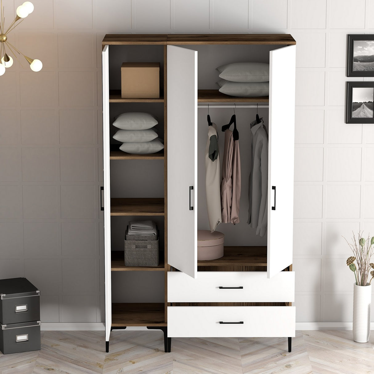 Armoire kumual pt noyer blanc mélamine 120x47.5x201.4 cm