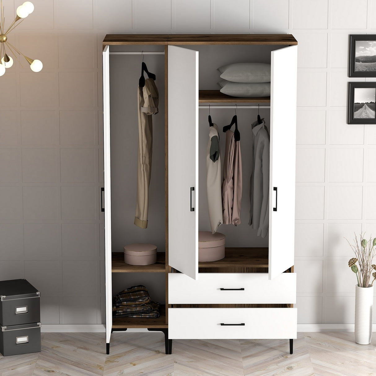 Armoire kumual pt noyer blanc mélamine 120x47.5x201.4 cm