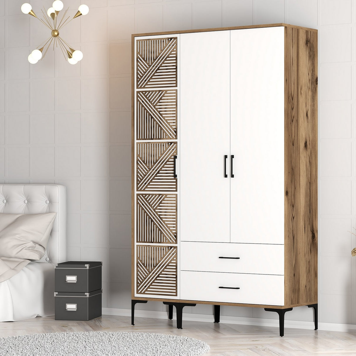 Armoire kumual pt noyer blanc mélamine 120x47.5x201.4 cm