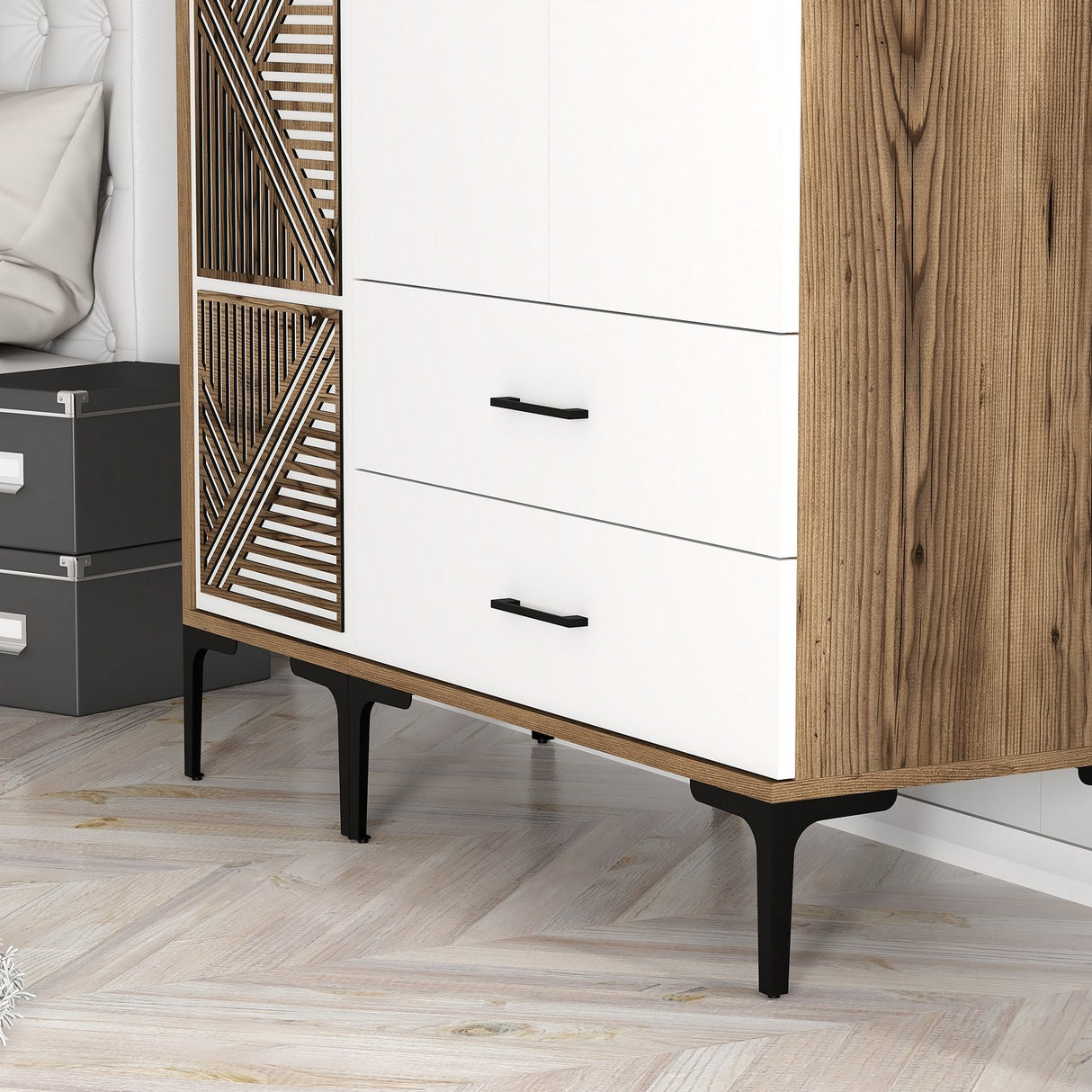 Armoire kumual pt noyer blanc mélamine 120x47.5x201.4 cm