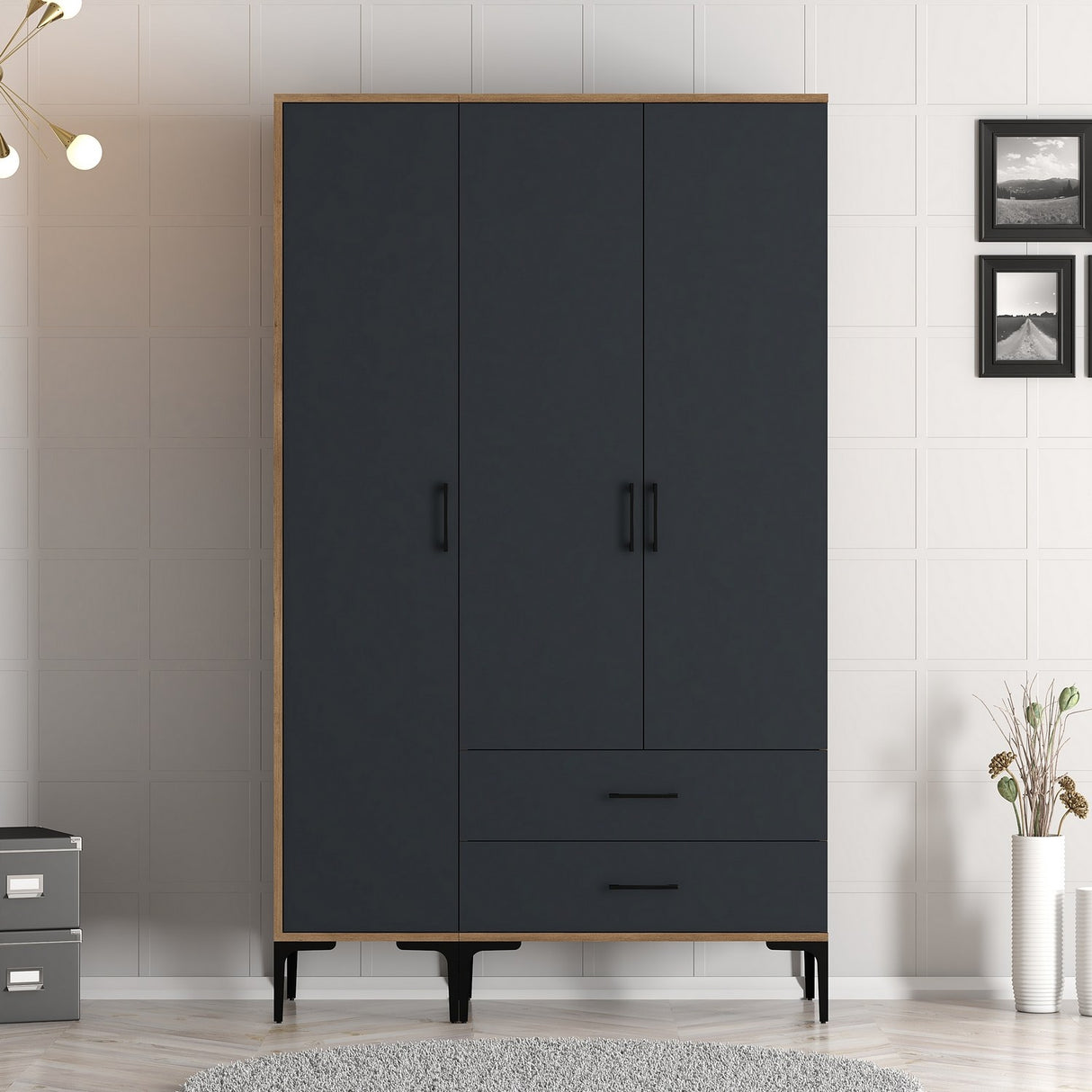 Armoire Kumual St Walnut Anthracite Mélamine 120x47.5x201.4 cm