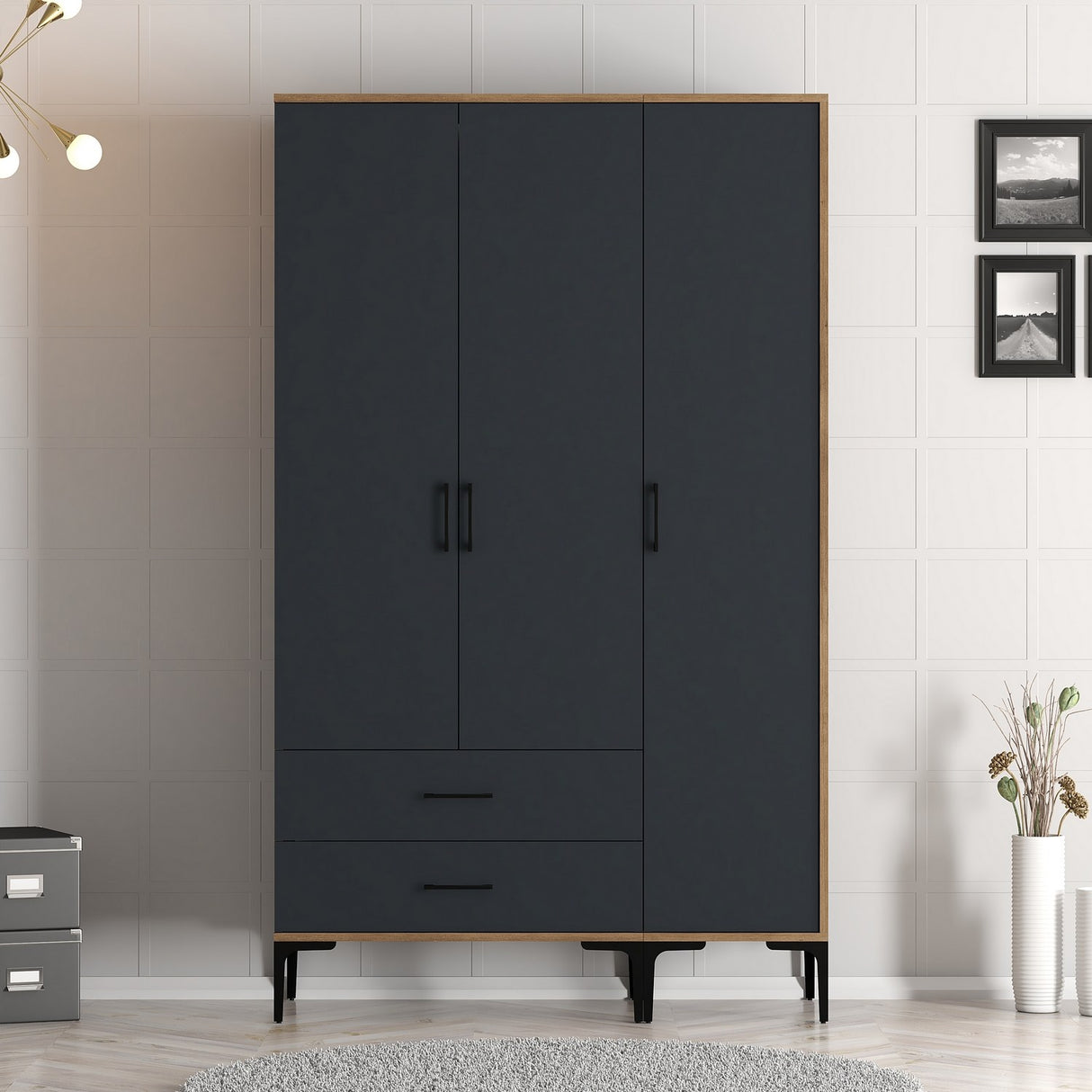 Armoire Kumual St Walnut Anthracite Mélamine 120x47.5x201.4 cm