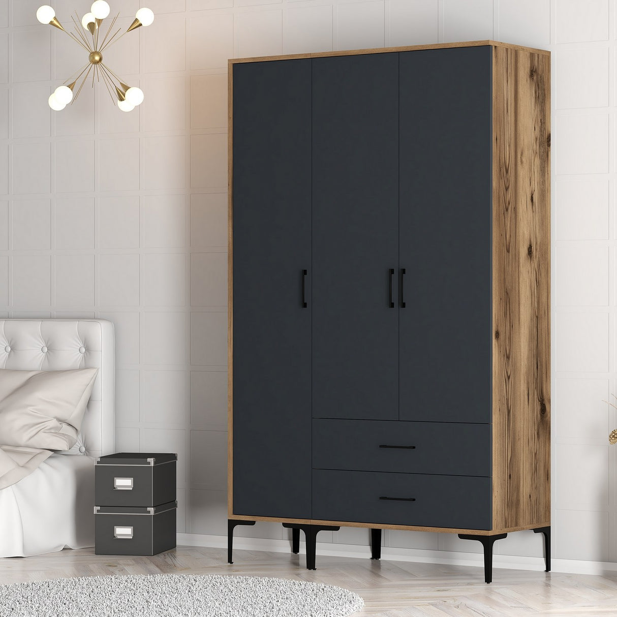 Armoire Kumual St Walnut Anthracite Mélamine 120x47.5x201.4 cm
