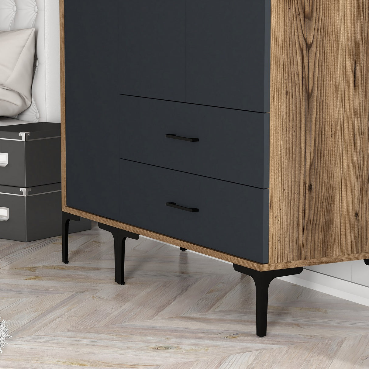 Armoire Kumual St Walnut Anthracite Mélamine 120x47.5x201.4 cm