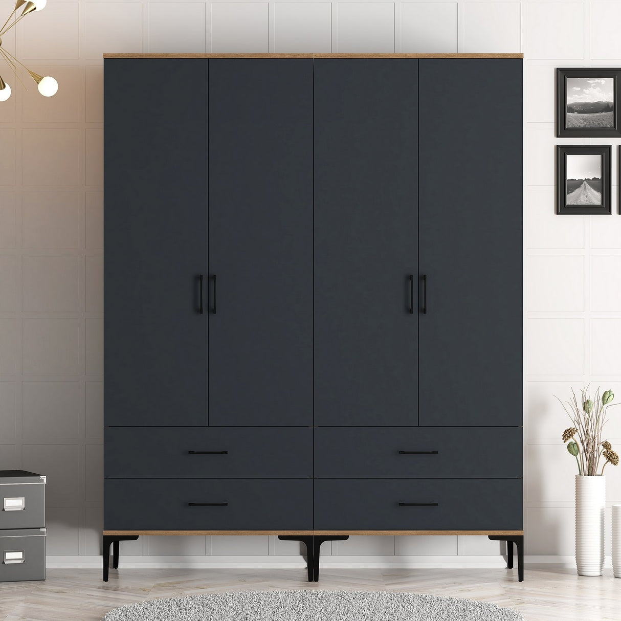 Garde-robe kumsal tt noix anthracite mélamine 160x47.5x201.4 cm