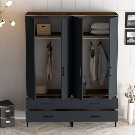 Kledingkast Kumsal TT Walnoot Antraciet Melamine 160x47,5x201,4 cm