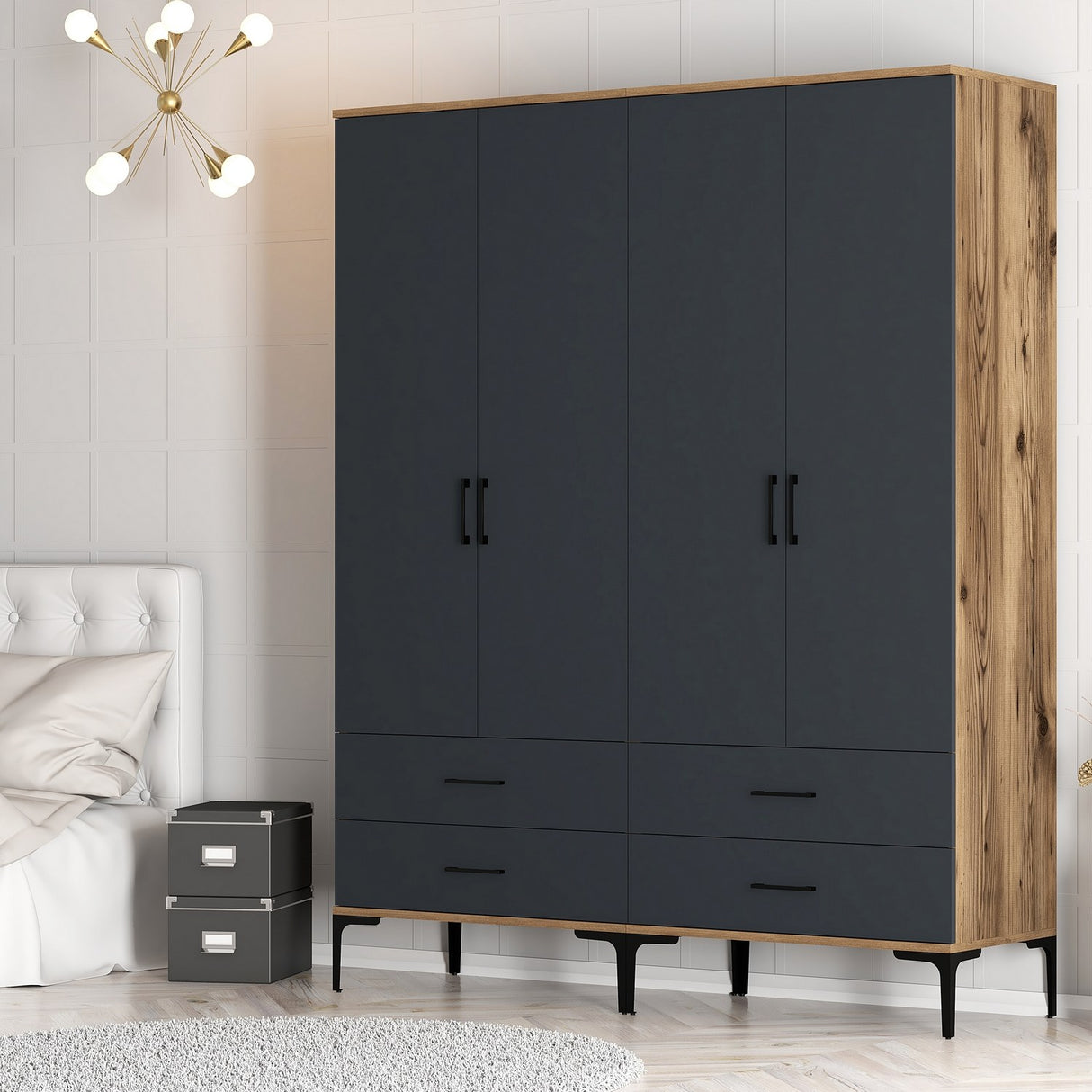 Garde-robe kumsal tt noix anthracite mélamine 160x47.5x201.4 cm