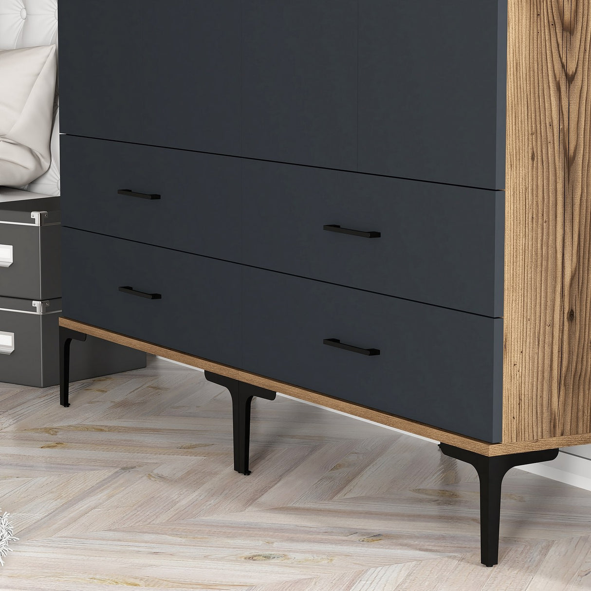 Garde-robe kumsal tt noix anthracite mélamine 160x47.5x201.4 cm