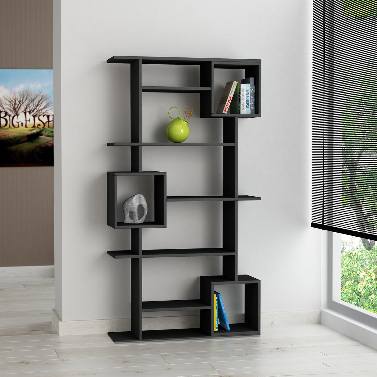 Bibliothèque soto anthracite mélamine 92x173x28 cm