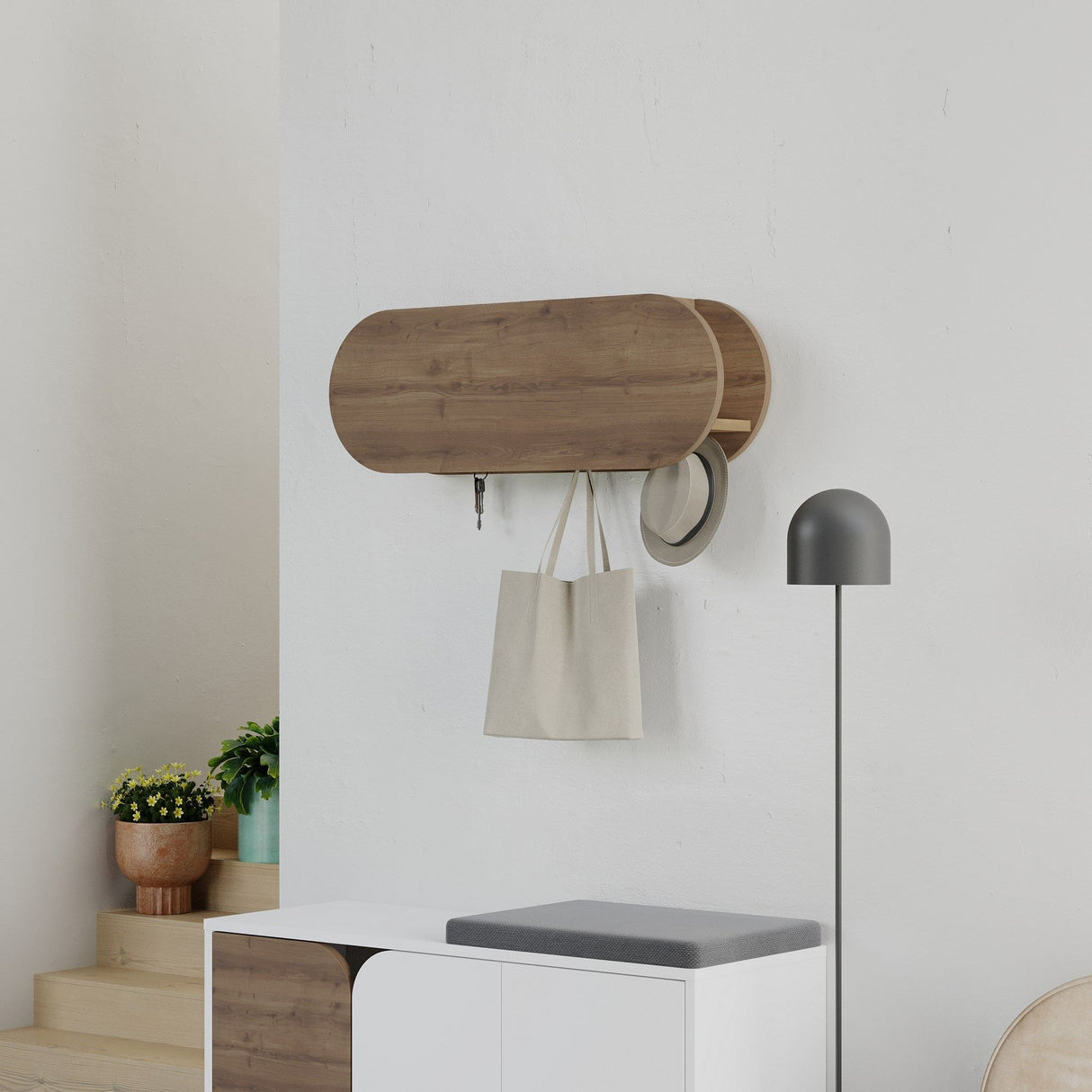 Porte-manteau Ovale 6-Crochets - Hitit - 84x29 cm - Avec Compartiment