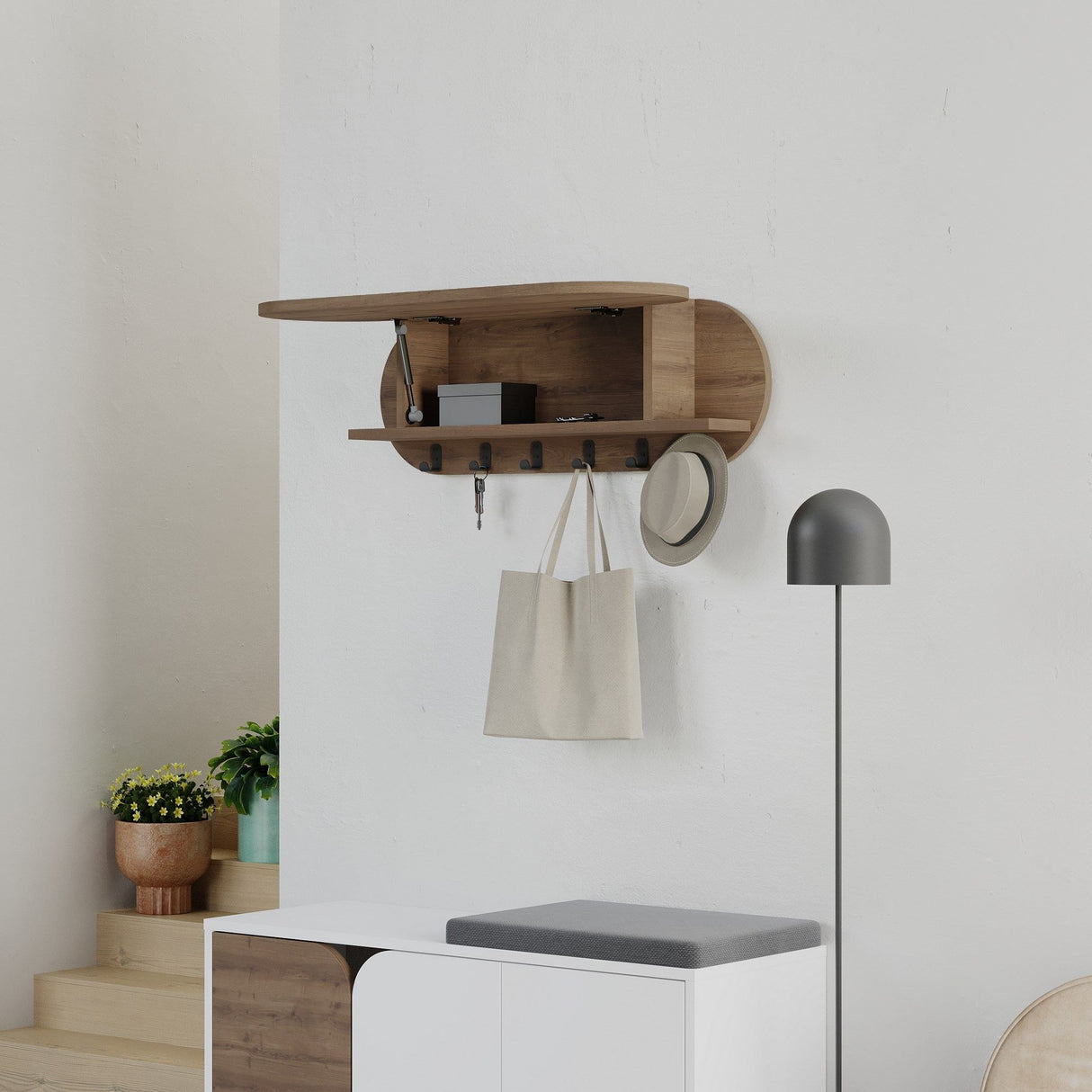 Porte-manteau Ovale 6-Crochets - Hitit - 84x29 cm - Avec Compartiment