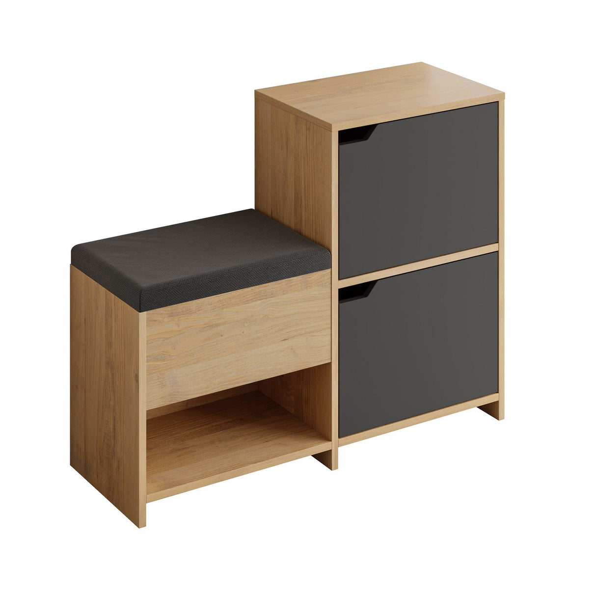 Cabinet à chaussures ports anthracite chêne mélamine 101.5x80.5x35,5 cm