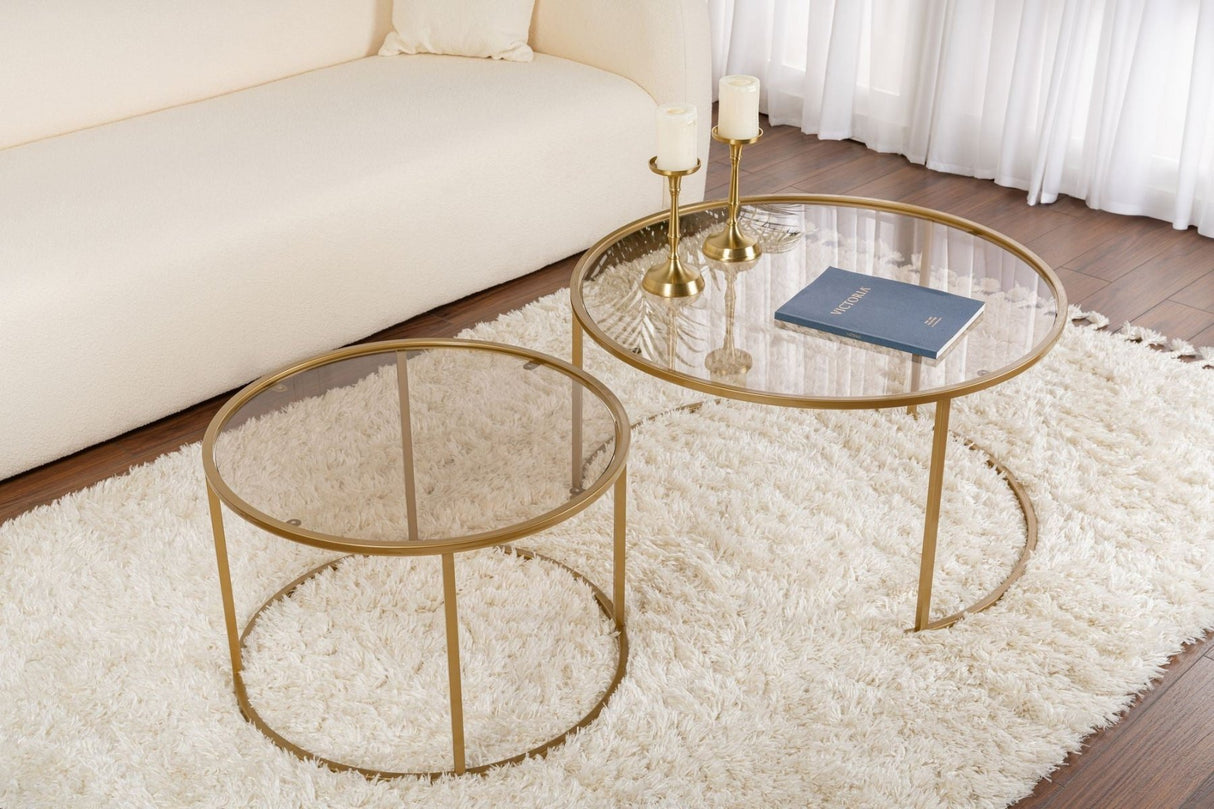 Moderne Ronde Salontafel Set van 2 Uru Goud - Brons Glas - 80/60 cm