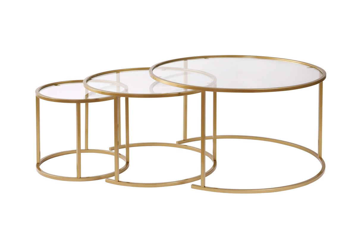 Moderne Ronde Salontafel Set van 3 Uru Goud - Transparant Glas - 80/60/42 cm