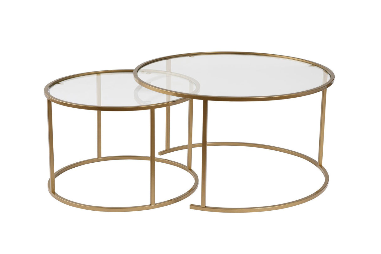 Moderne Ronde Salontafel Set van 2 Uru Goud - Transparant Glas - 80/60 cm