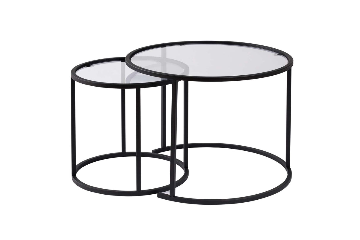 Ensemble de tables basses rondes modernes de 2 Uru Noir - Verre transparent - 60/42 cm
