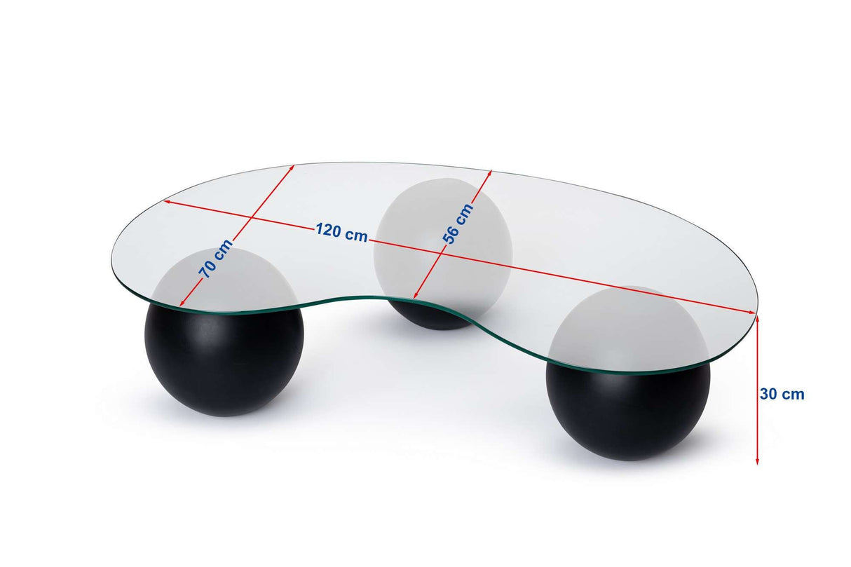 Salontafels - Organische salontafel brons getint glas zwarte bolpoten Sphere 120x70 cm - Dimehouse