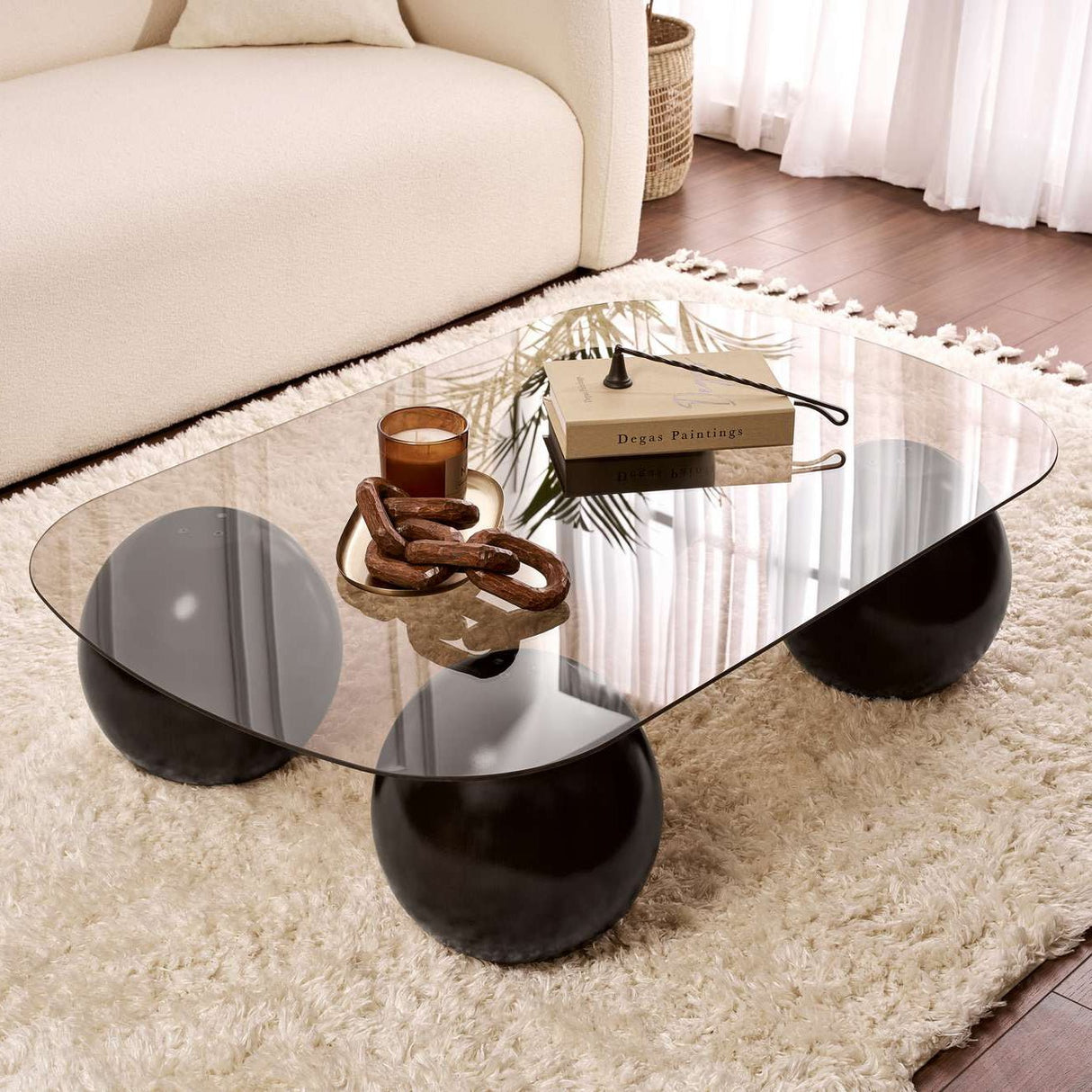 Evara table basse 118x75x30 cm Noir bronze Verre trempé Verre trempé Bronze noir