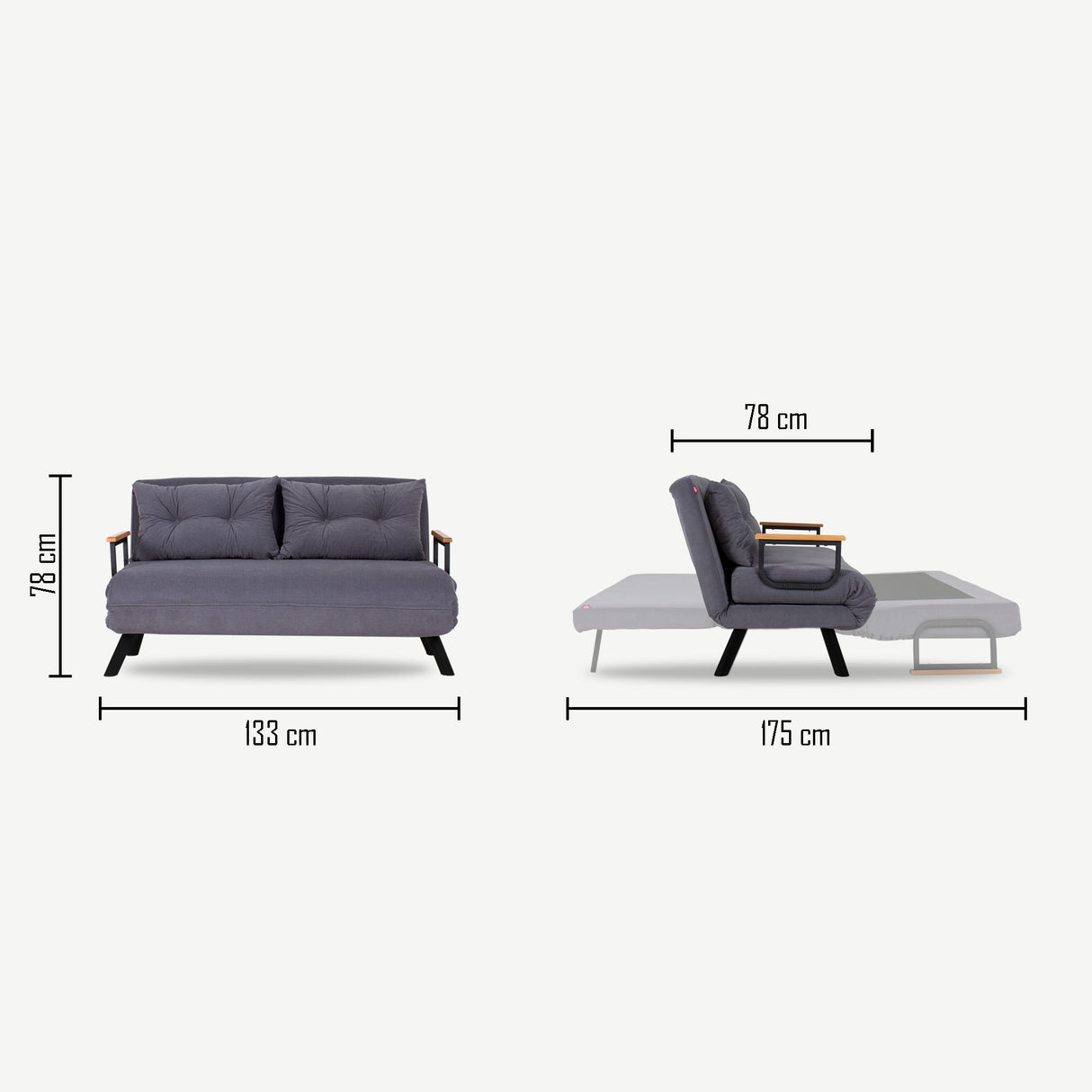 Canapé lit tissu gris graphite 2 places - Sando