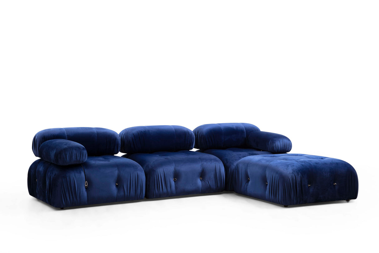 Modulaire XXL hoekbank Bubble met hocker - velvet blauw