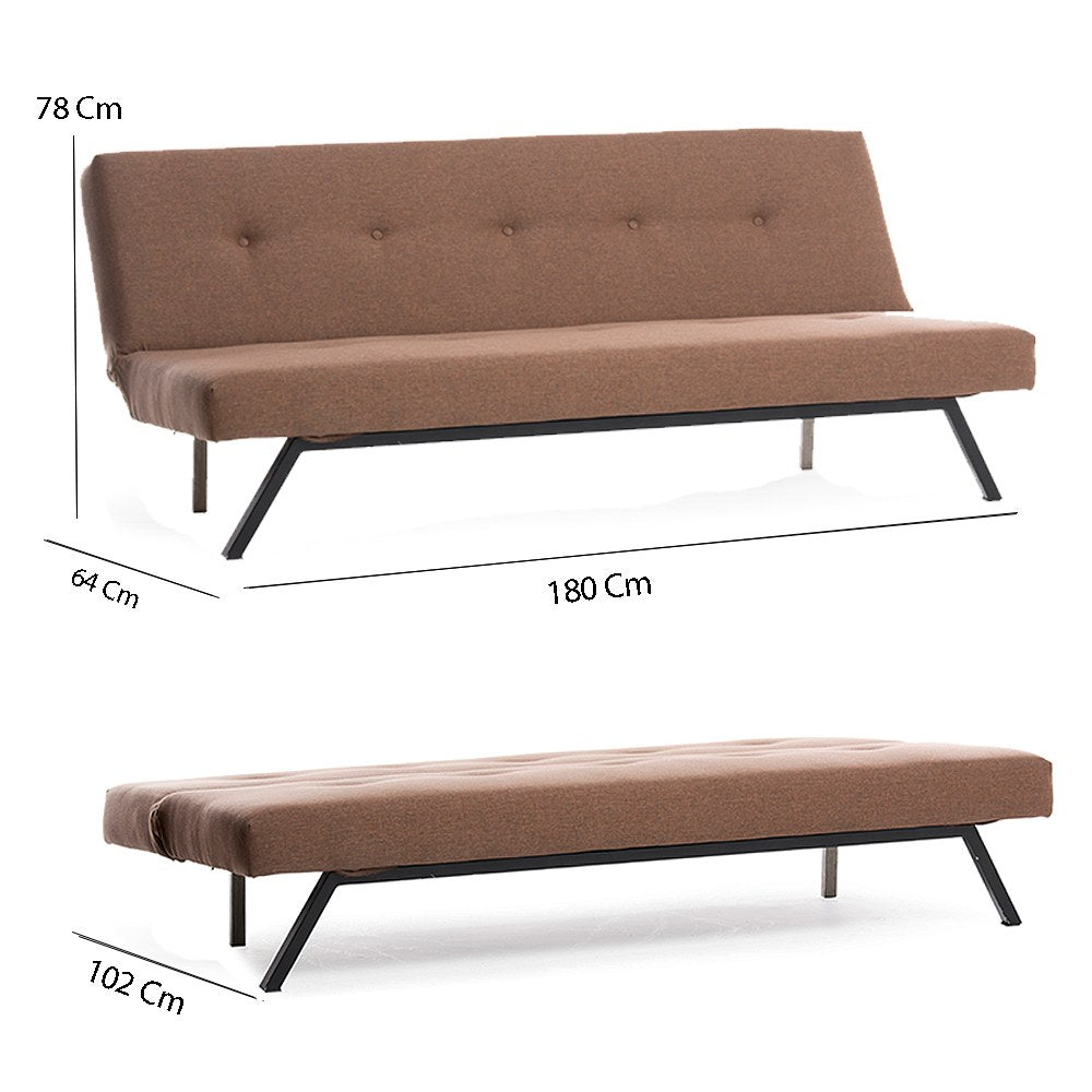 Slaapbank Zoly Bruin Stof 3-Zits - 180 cm - Zonder armleuningen - Zoly