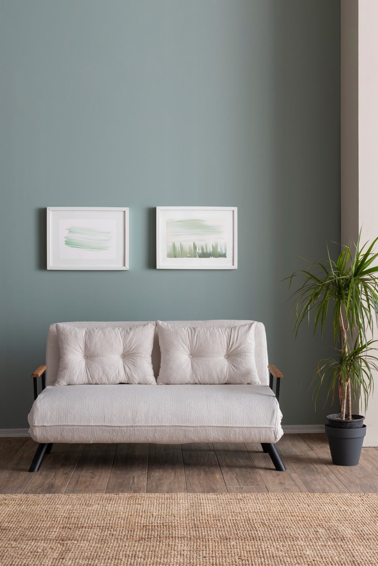 Canapé-lit 2 places Sando Crème en tissu teddy