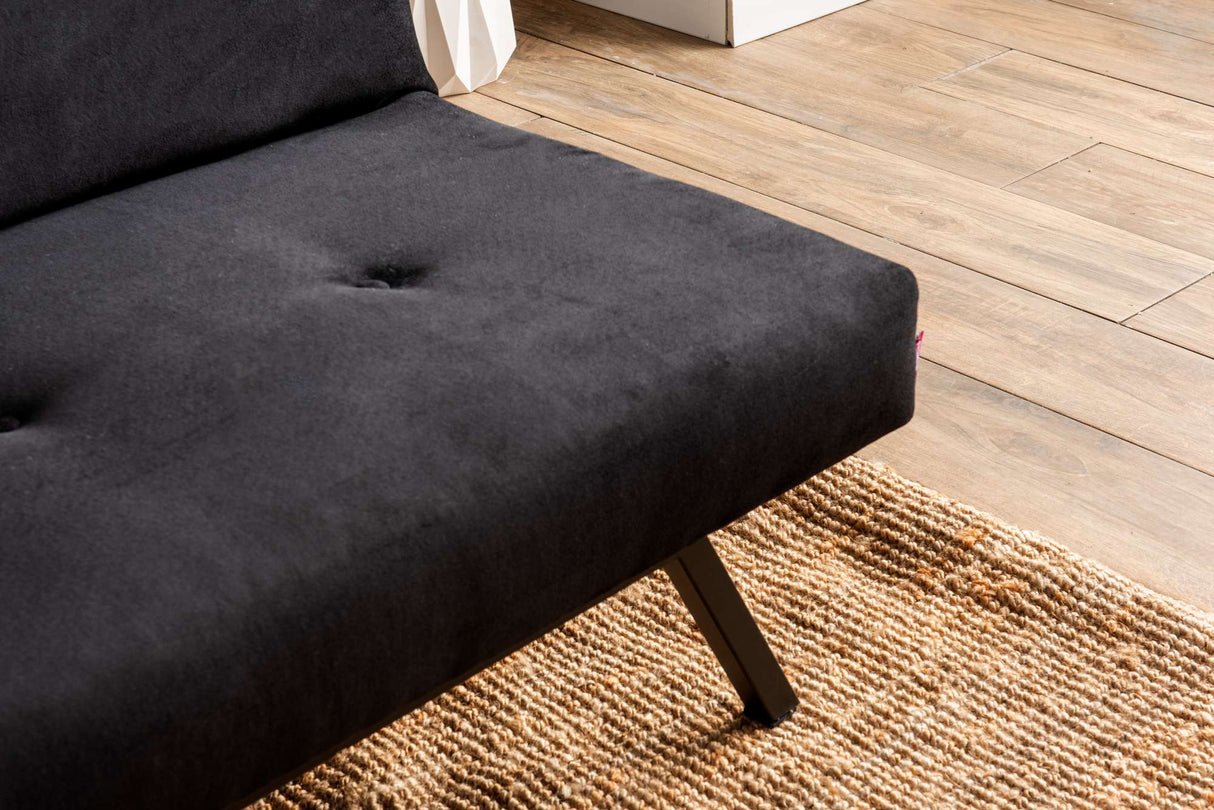 3-Zits Slaapbank Zoly Zwart Stof - 180 cm - Zonder armleuningen - Gecapitonneerd