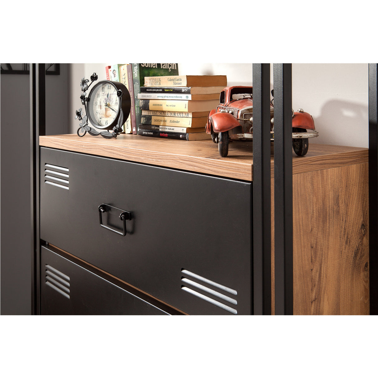 Bibliothèque Cosmo Pine Pine Black Mélamine 90x180x35 cm