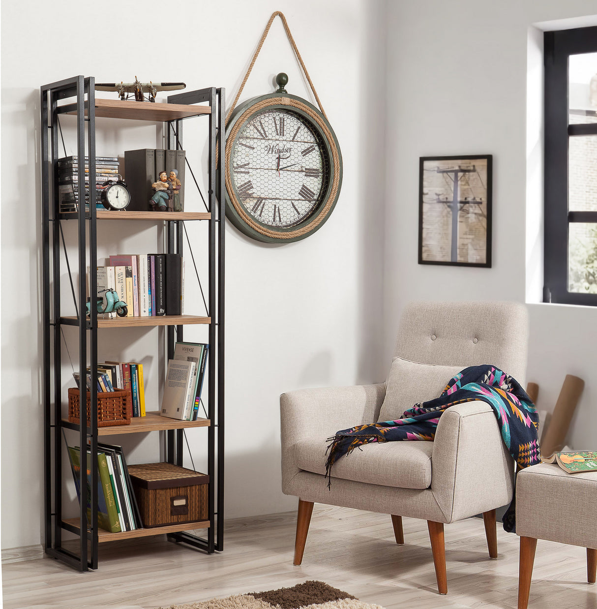 Bibliothèque Cosmo Atlantic Denhout Black Mélamine 60x180x35 cm