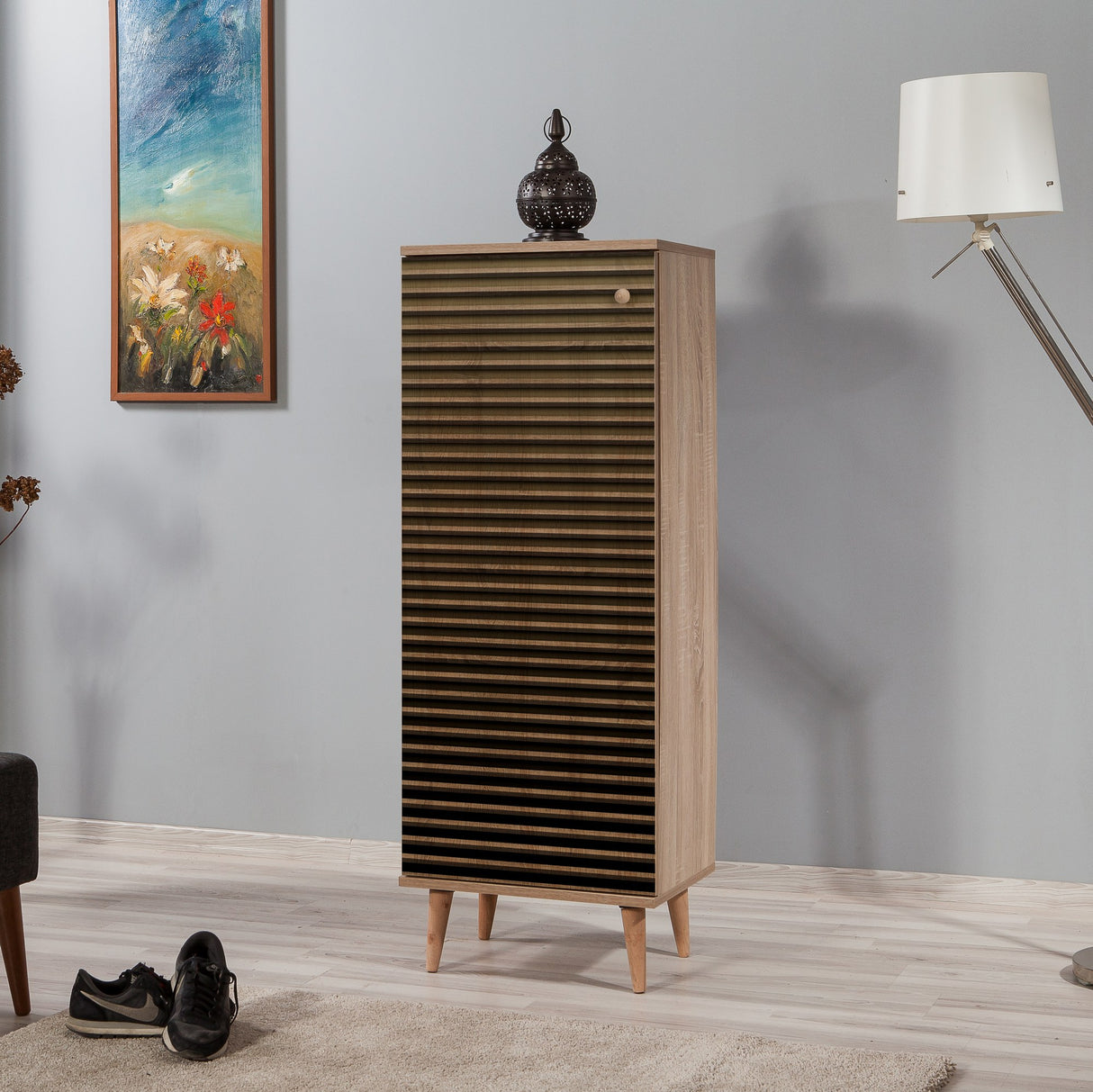 Cabinet à chaussures Filinta Sonoma Oak Mélamine rayée 50x135x38 cm