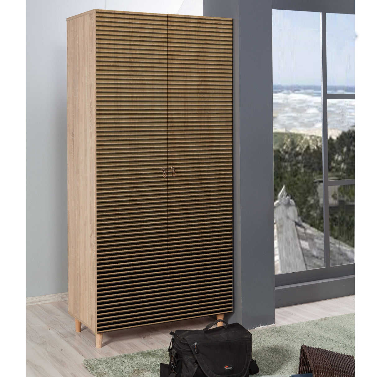 Garde-robe silencieuse sonoma eik mélamine 90x192x52 cm