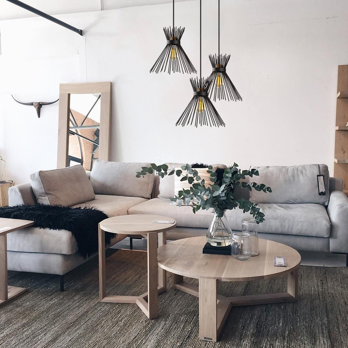 Suspension 3 lumières Échelonnée Noir Métal Lyric