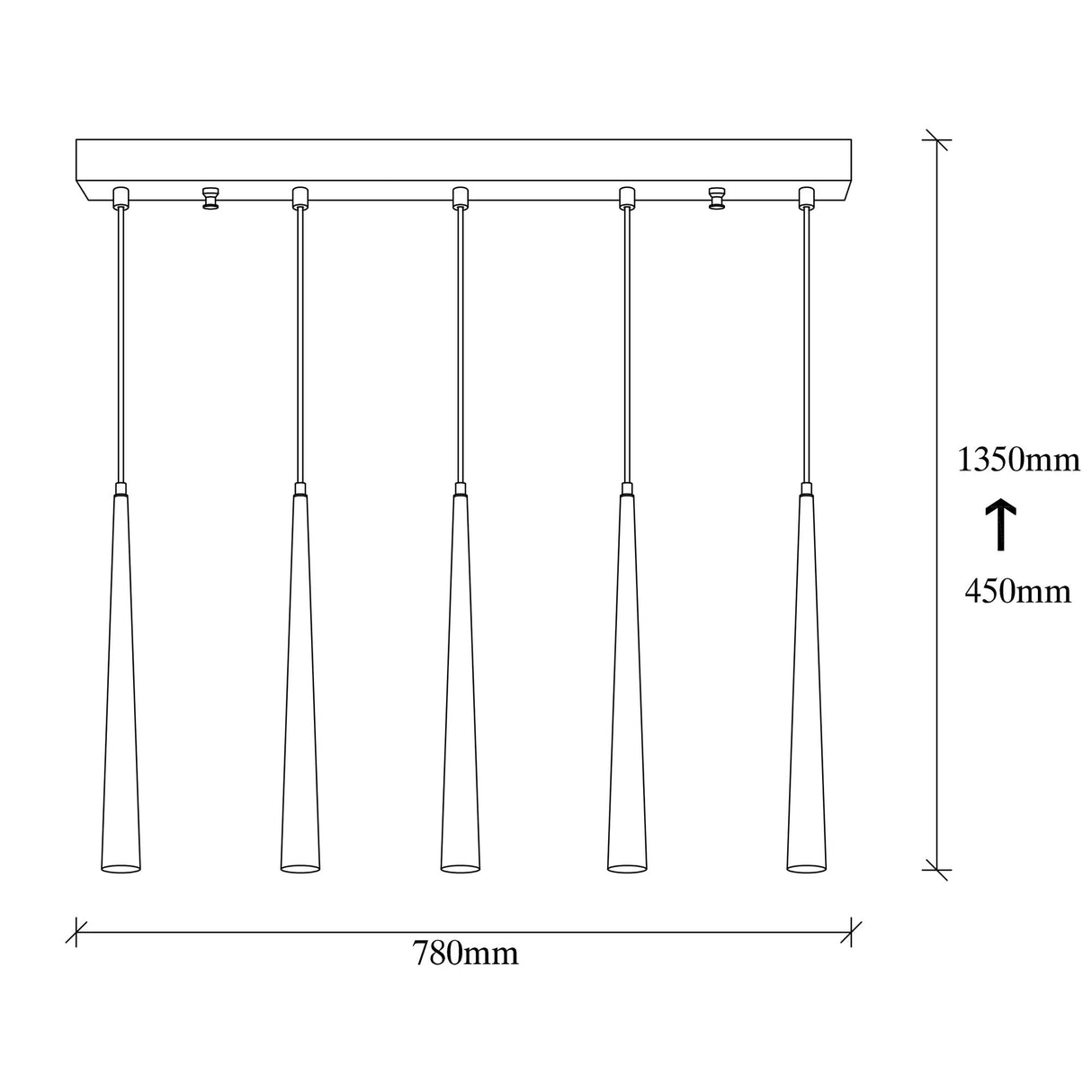 Suspension 5 lumières Noir Métal Vox