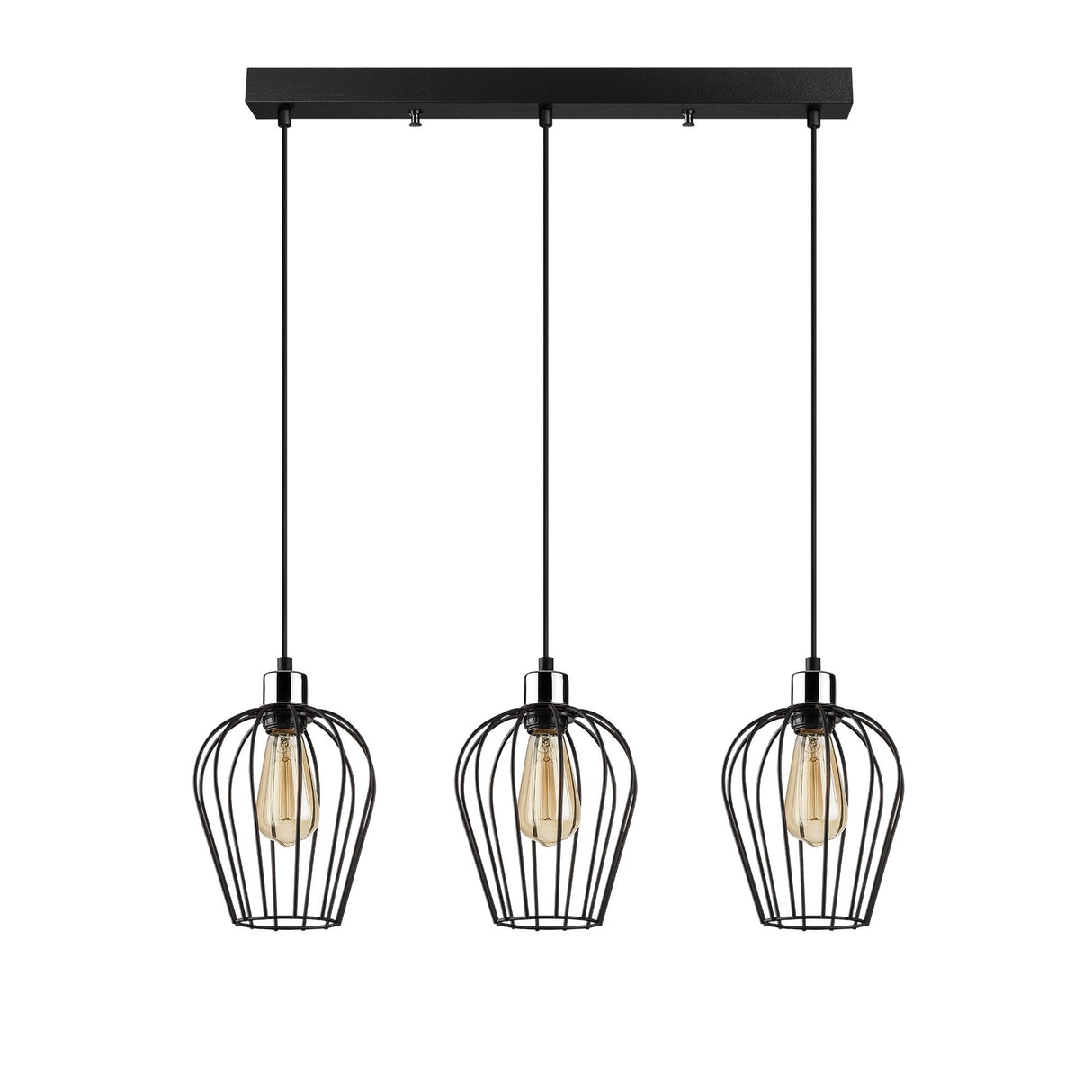 Suspension 3 lumières Noir Métal Predator