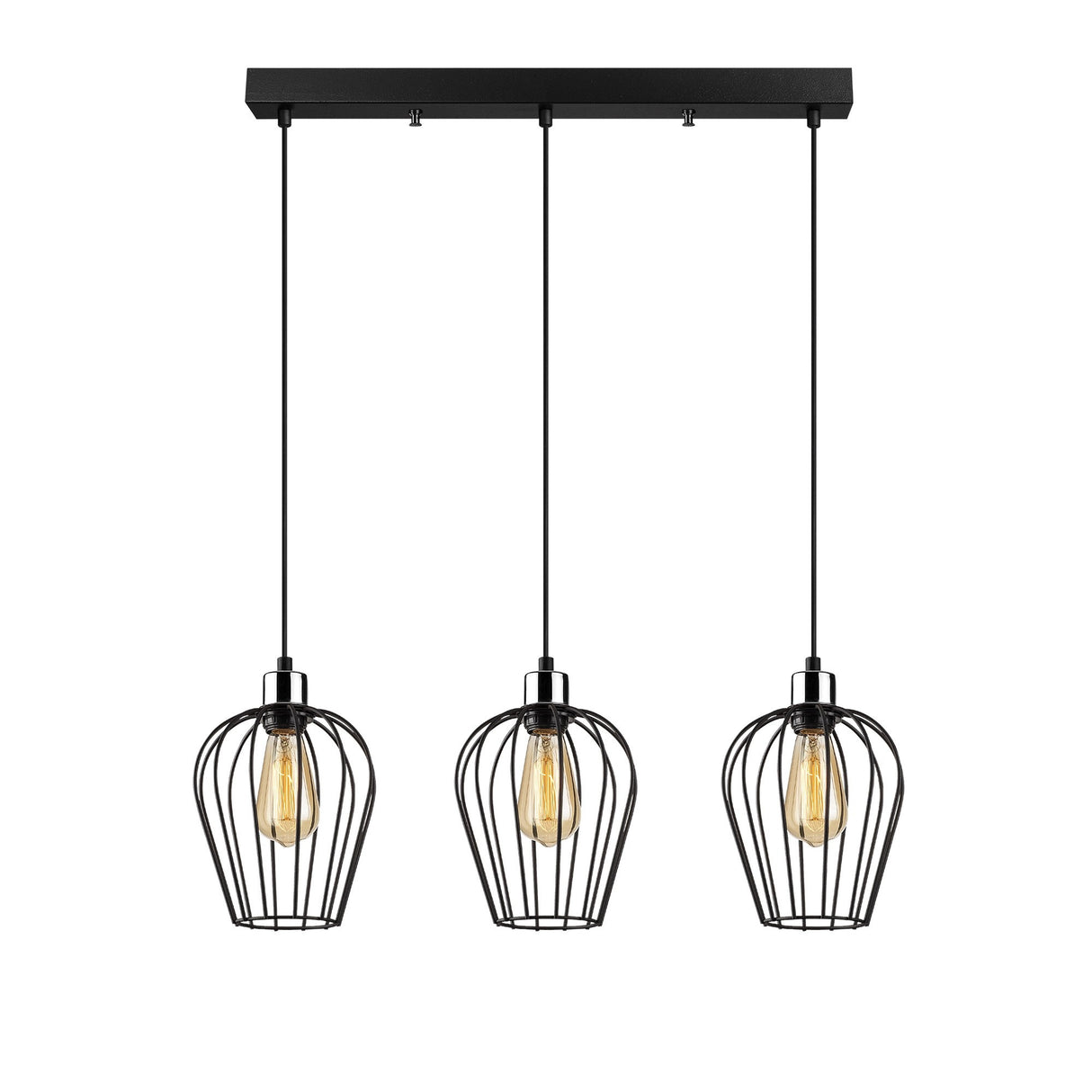 Suspension 3 lumières Noir Métal Predator