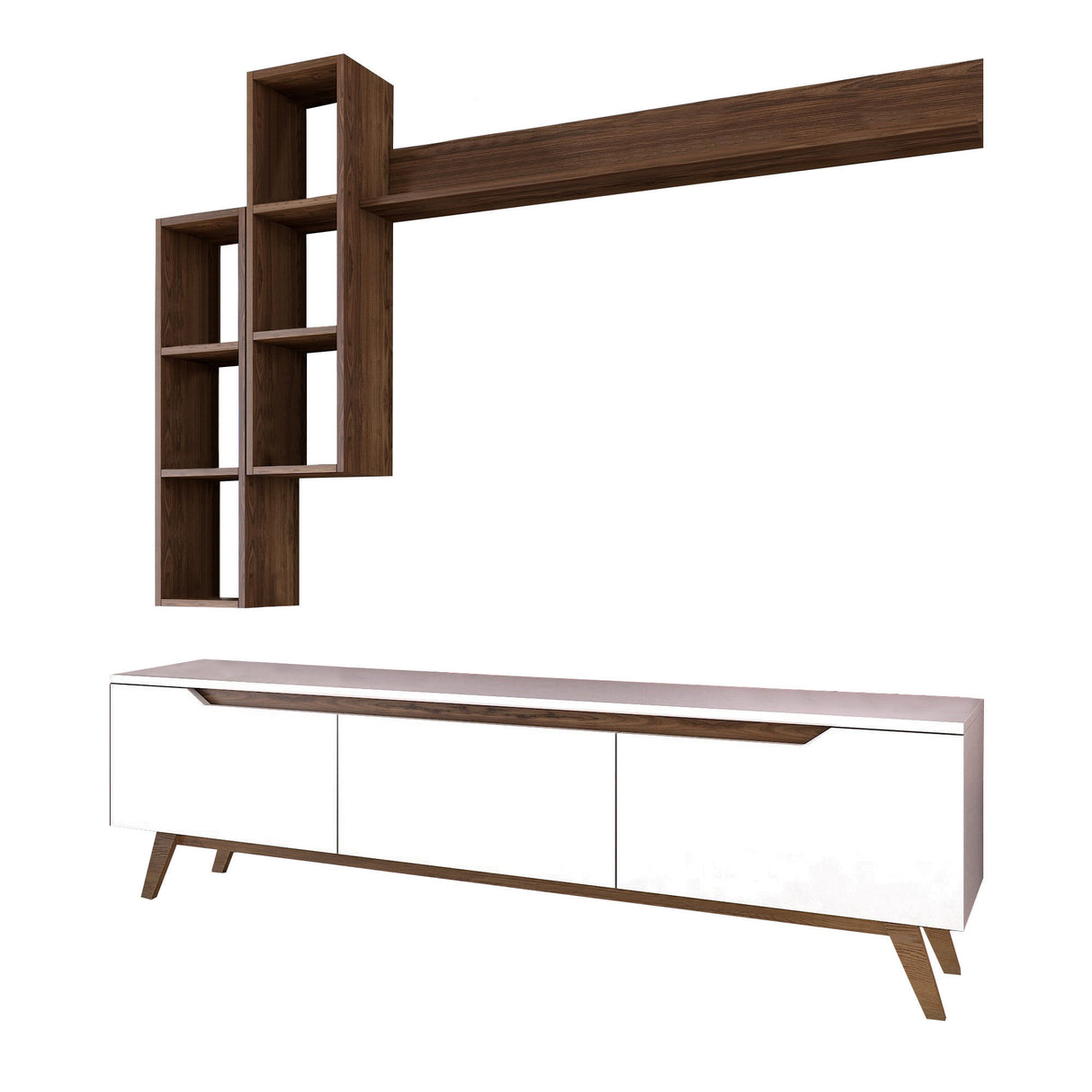 TV Meubels - TV Meubel Set Iona Wit Donker Walnoot Melamine 180x48,6x35 cm - Dimehouse