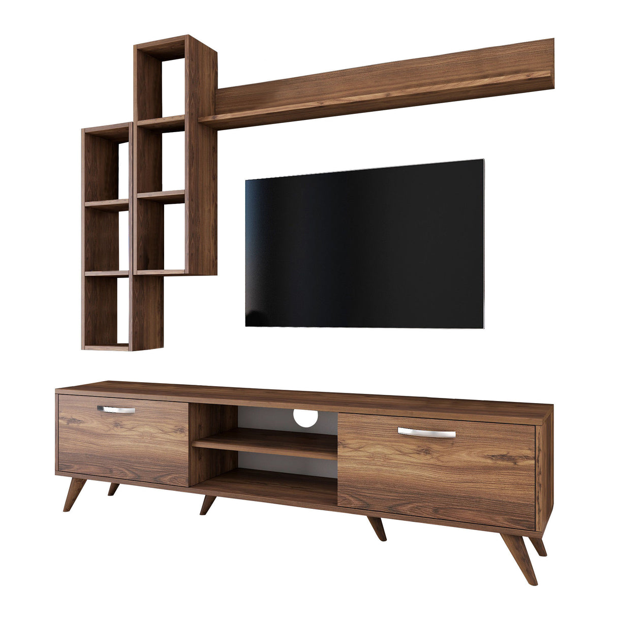 TV Meubels - TV Meubel Set Iona Walnoot Melamine 180x48,6x35 cm - Dimehouse