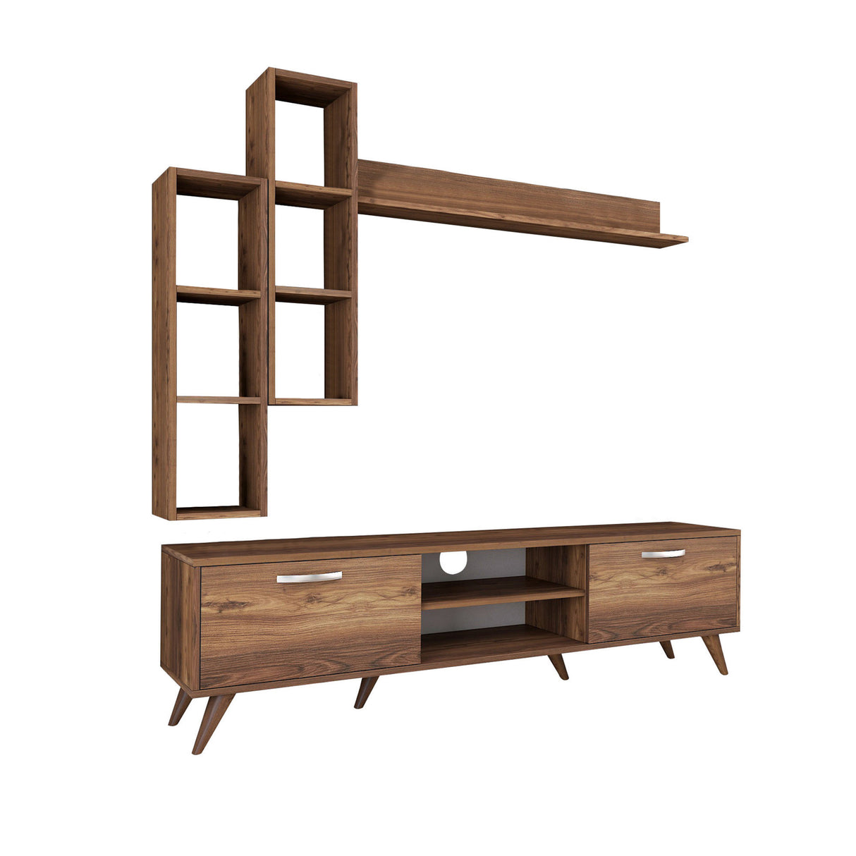 TV Meubels - TV Meubel Set Iona Walnoot Melamine 180x48,6x35 cm - Dimehouse
