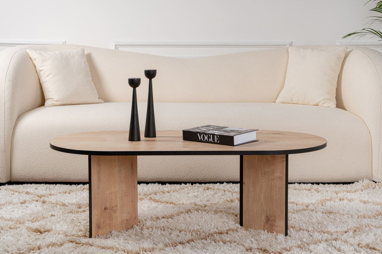 Table basse chêne mélaminé noir forme arc Koda 119x60 cm