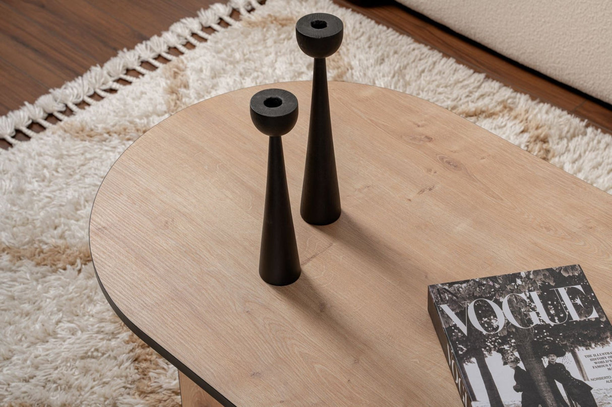 Table basse chêne mélaminé noir forme arc Koda 119x60 cm